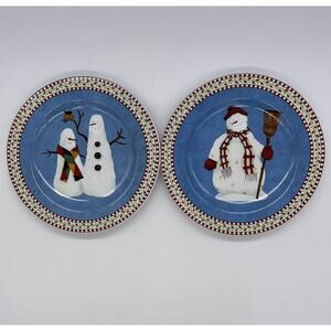Sakura Snowman by Debbie Mumm Set of 2 Salad Plates 1998